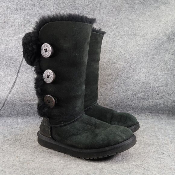 Ugg Boots Womens 5 Bailey Button Tall Leather Sheepskin Comfort Classic Black - Picture 1 of 16